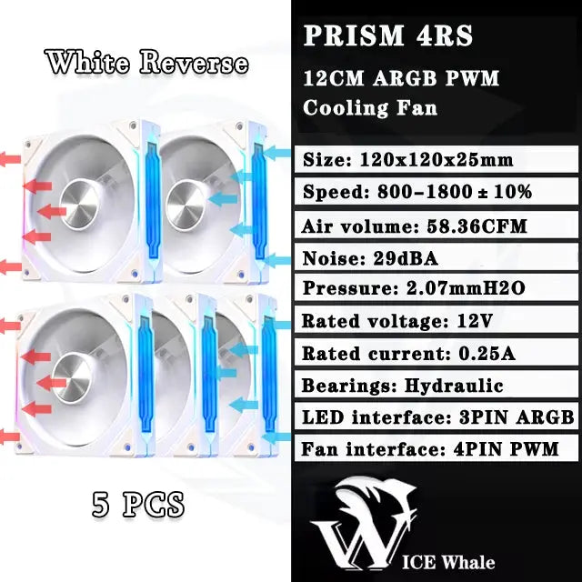 LDPCSJ Prism 4RS 120mm ARGB PC case fans, white reverse infinity mirror design, 5-pack by Simples Market