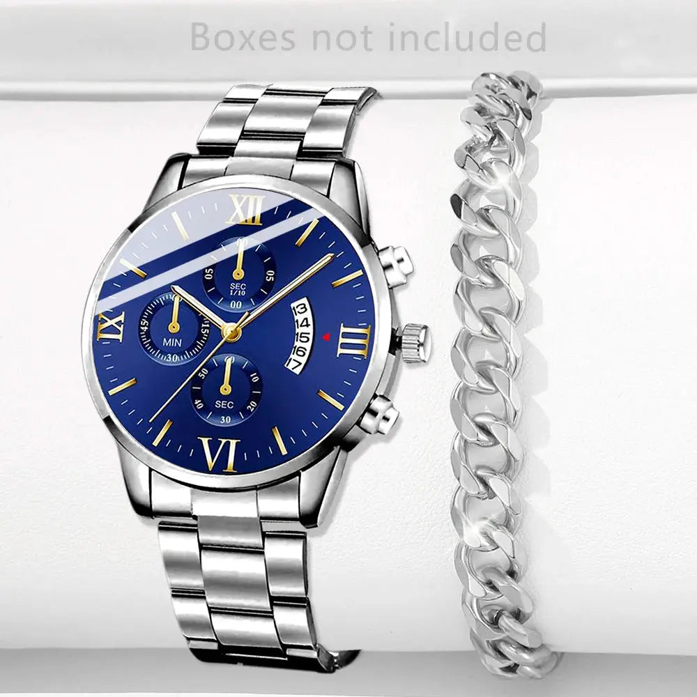 LuxeTime Men's Luxury Stainless Steel Watch With Calendar Quartz Movement Minimalist Business Timepiece