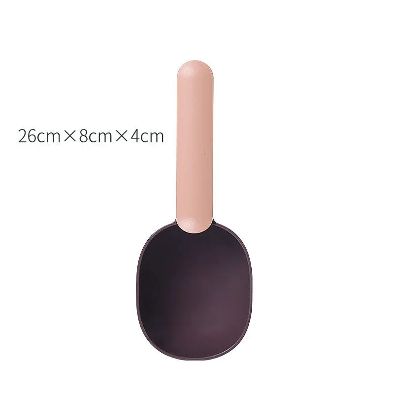 Multifunctional Dog And Cat Food Shovel Spoon With Measuring Cup Sealed Bag Clip Curved Ergonomic Design Easy To Clean