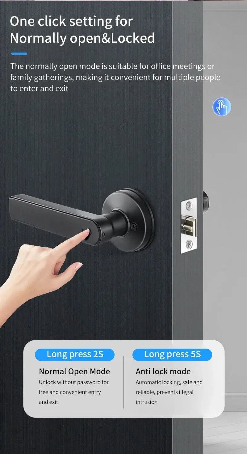 Smart fingerprint door lock with Tuya Bluetooth and NFC unlocking for wooden doors IP65