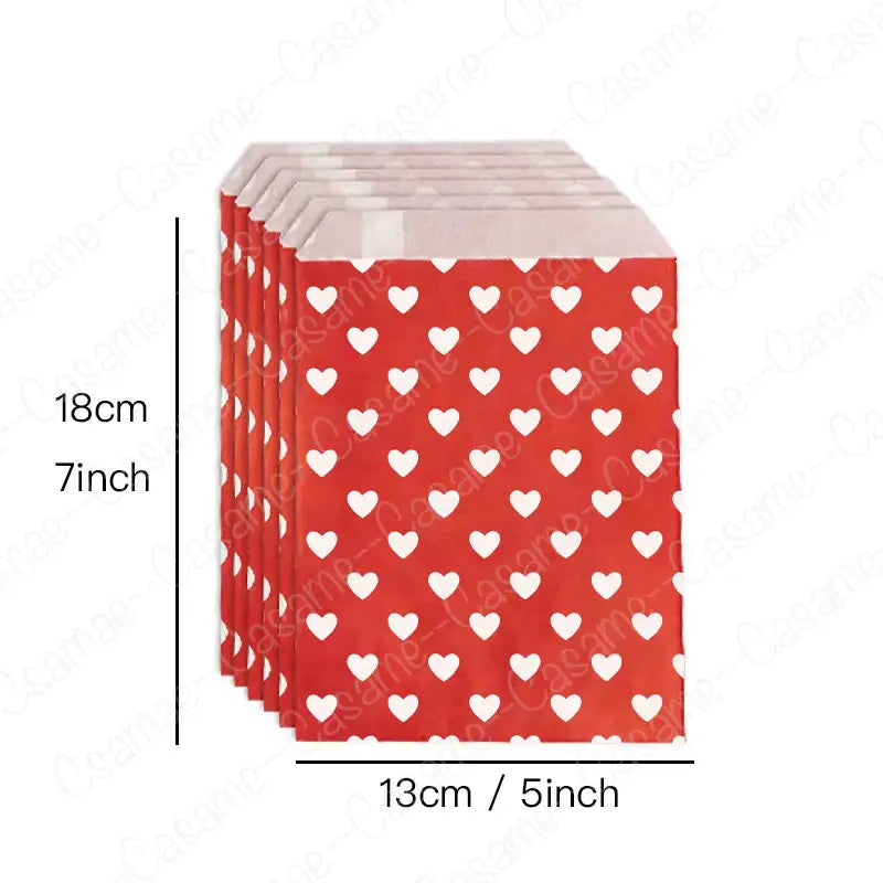 Valentines Day Gift Bags Set 25 Pieces 13x18cm Red Heart Kraft Paper Treat Bags for Valentines Party Wedding Birthday