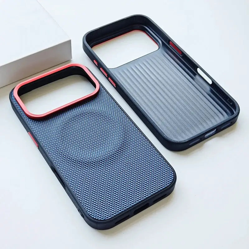 LuxCase Magnetic Soft TPU Frame Case For iPhone 17 Series Nylon Woven Leather Back Anti Fingerprint