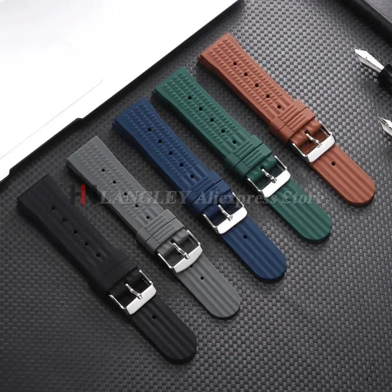 Watchdives Soft Rubber Waffle Strap 20mm 22mm Silicone Diver Watchband For Seiko SKX007 Waterproof