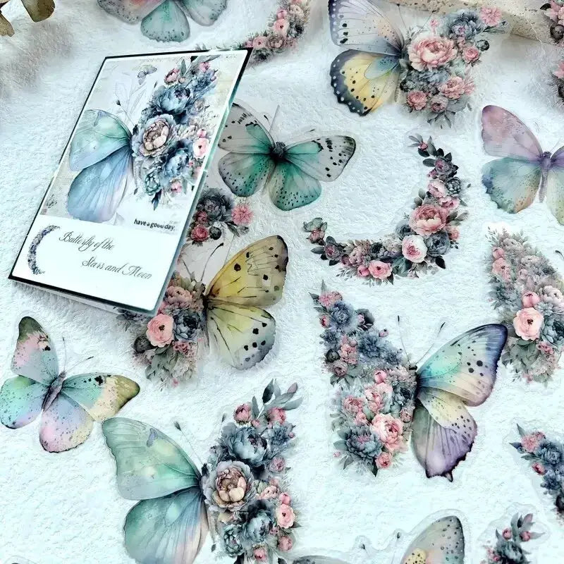 30 Pcs Butterfly and Flower Themed DIY Decorative Sticker Pack for Scrapbooks Journals Planners Labels