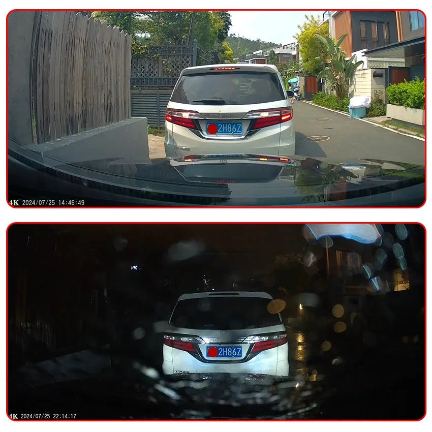 Dash Cam for Volvo/Polestar by Simples Market; two views show daytime rear of white SUV and nighttime rear view.