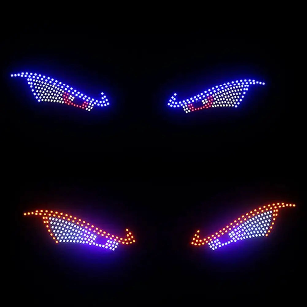 USB dynamic RGB devil-eye LED lights for cars/trucks; set of four flexible LED panels with blue and orange eye shapes