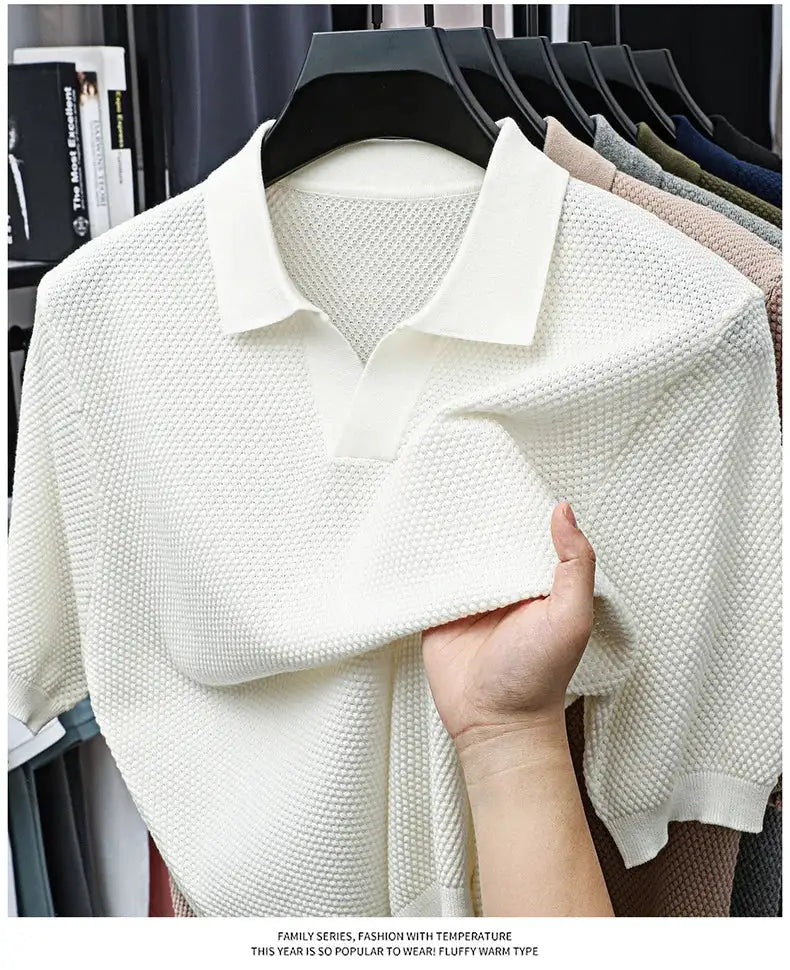 Polo shirt, white knitted 100% cotton, short-sleeve, Simples Market.