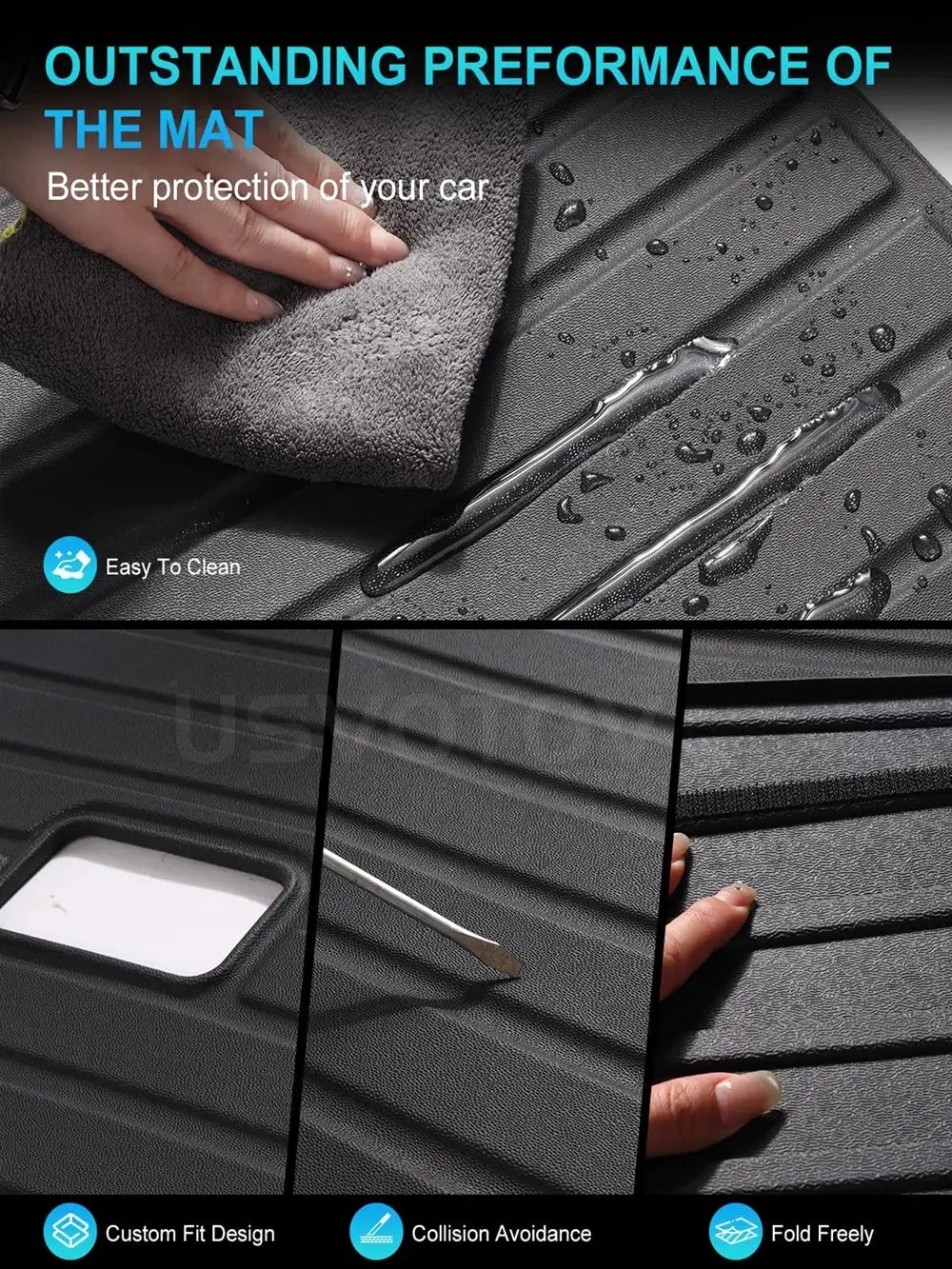 Trunk mats for Tesla Model 3 Highland (2024–2026), front and rear, black TPE cargo liner
