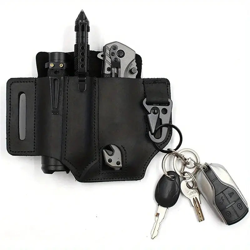 Tactical multi-tool leather belt holster by Simples Market, black PU leather waist pouch.