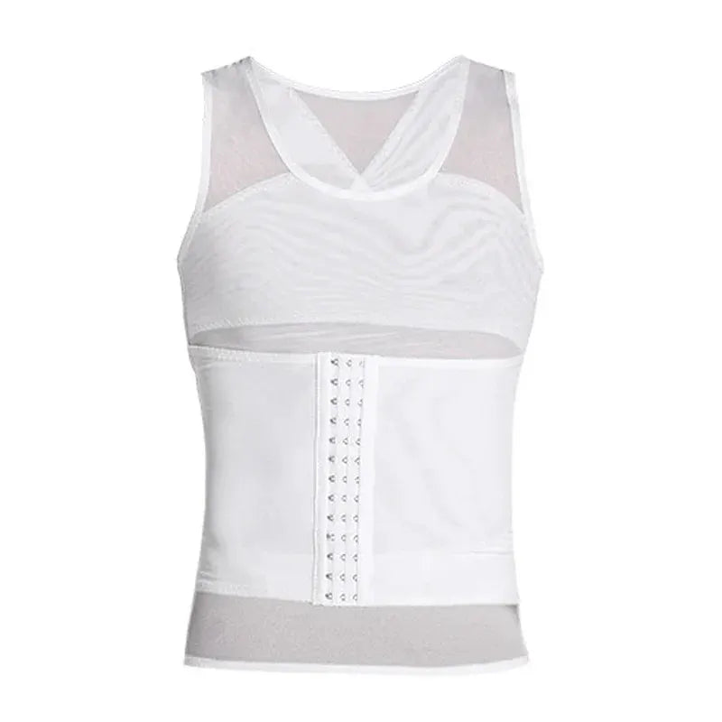 Men's white Simples Market compression waist trainer vest with front hook closure and mesh panels