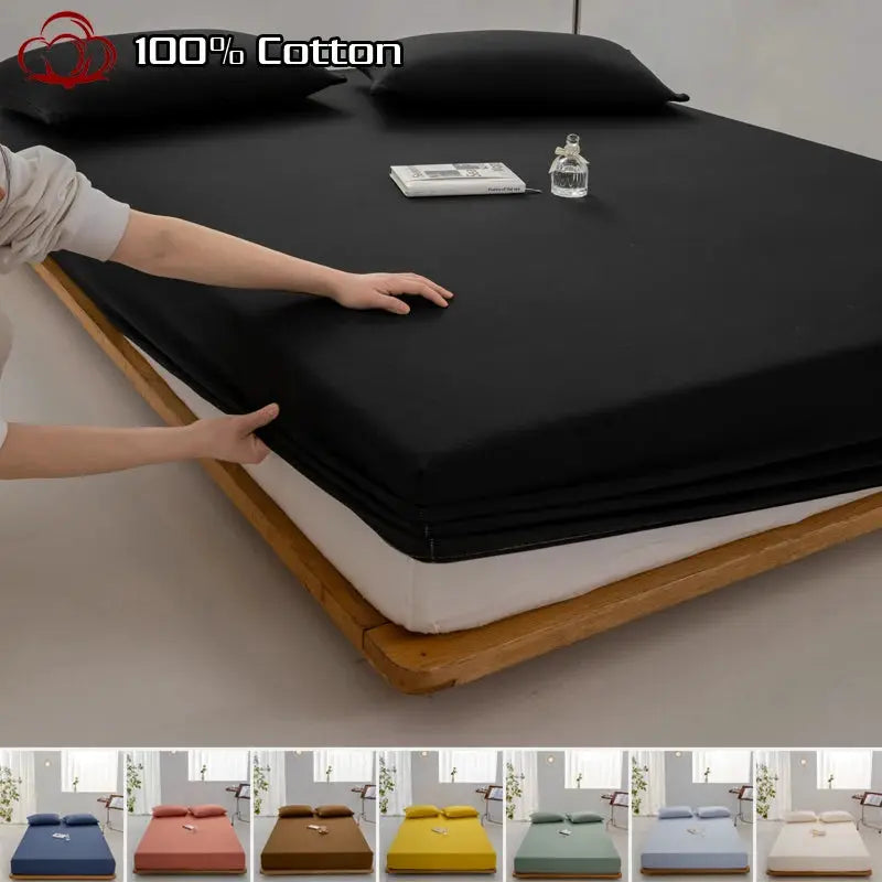 Soft cotton fitted sheet in black with elastic edge for mattress sizes