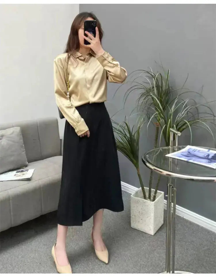 Tajiyane Women's Mulberry Silk Blend Long Sleeve Office Blouse