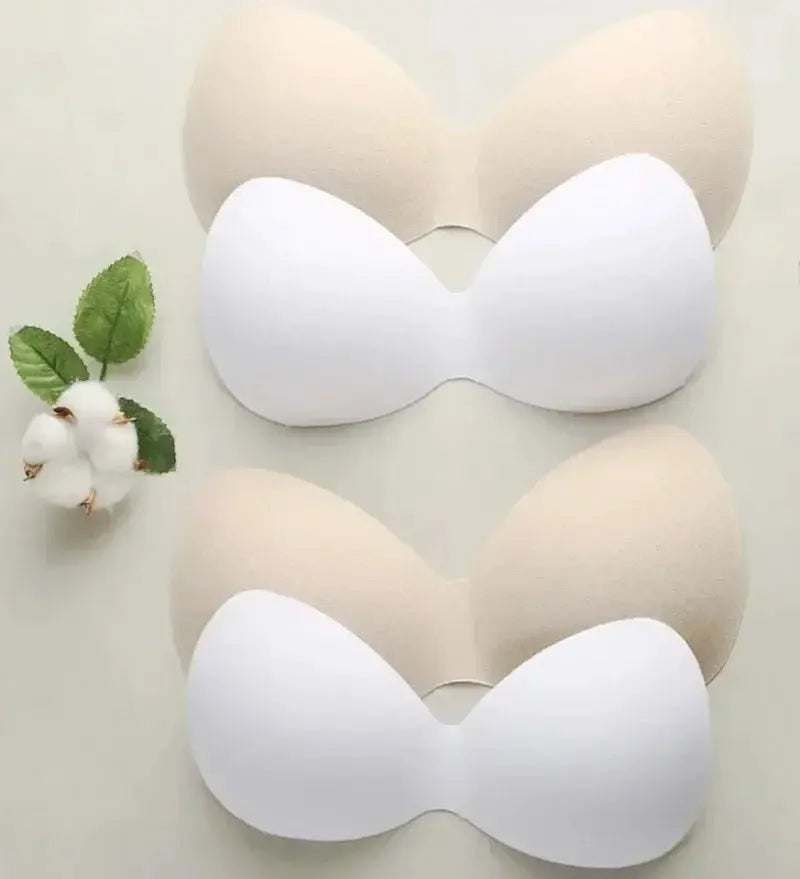 Simples Market 1 pair foam bra pads for swimsuits, white front with beige backing, chest cup padding inserts