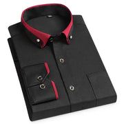 Simples Market men's black button-down dress shirt with red contrast collar and cuffs, pocket