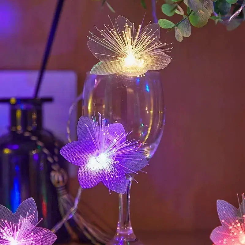 2/3M LED Fiber Optic Fairy Light Garland Battery Operated Christmas Decoration With Artificial Flowers Festoon
