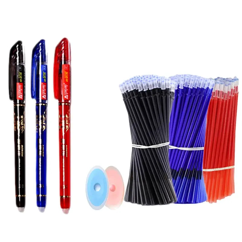 25-pack kawaii erasable gel pens set by Simples Market in black, blue, and red
