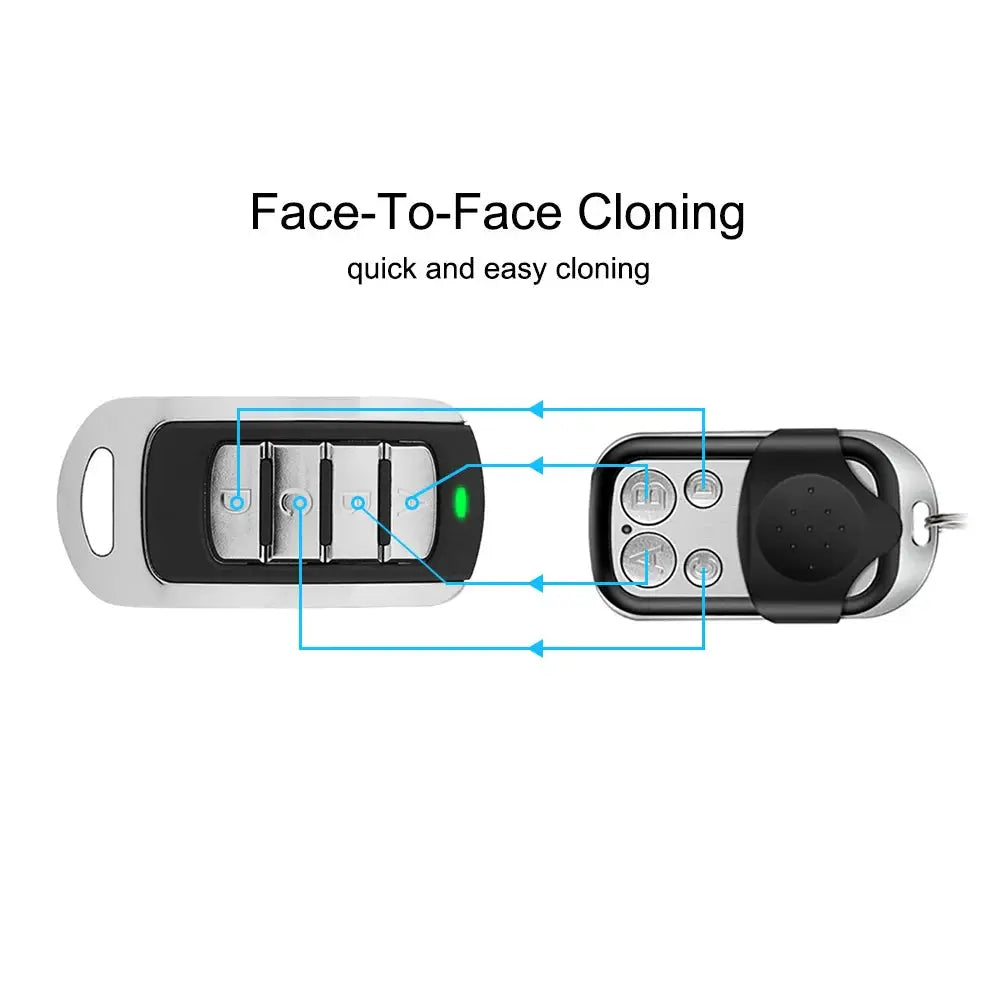 Simples Market multi-frequency garage door remote duplicator, two-piece silver and black set