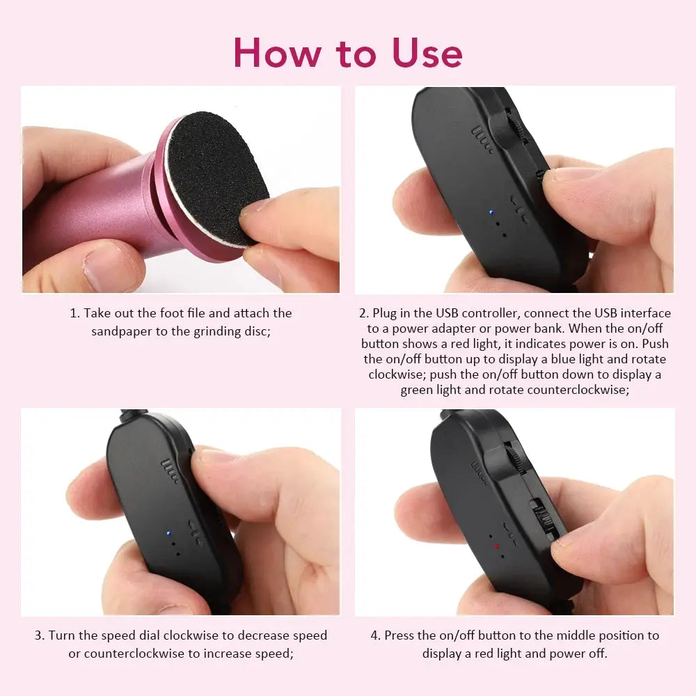 Electric foot callus remover by Simples Market, pink body with replaceable sandpaper disc for heels