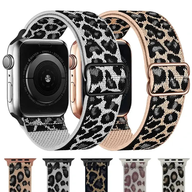 Fashion Leopard Print Nylon Adjustable Strap For Iwatch Band 42mm 46mm 49 45 44 42 41 40 38 For Iwatch Series Ultra 10 9 8 7 SE