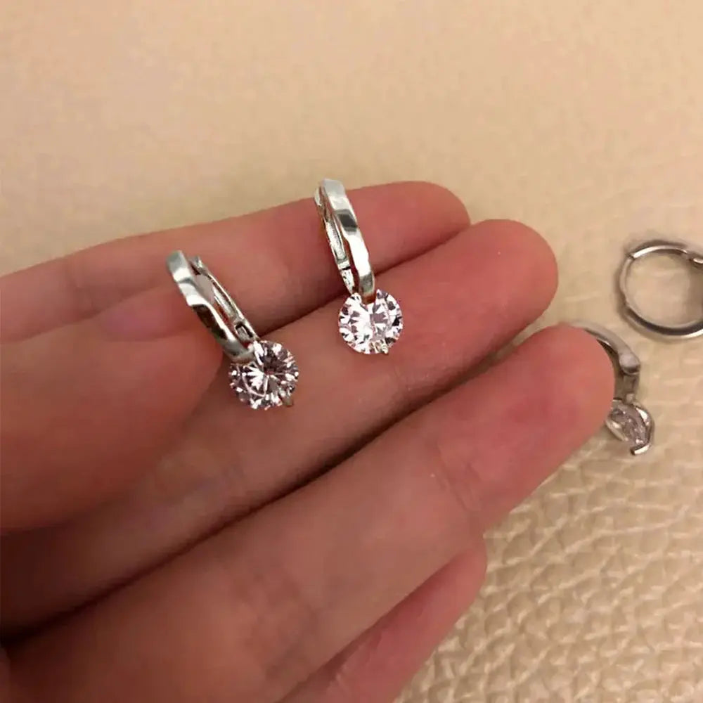 Gold Color Metal Bar Round Cubic Zirconia Stud Earrings For Women Bowknot Shape CZ Post Earring Classic Sparkling
