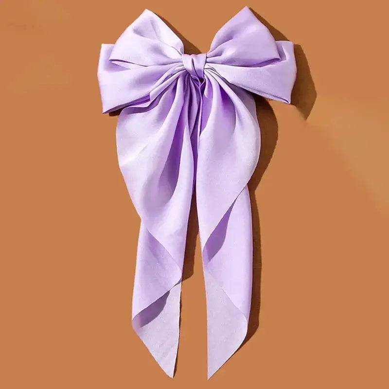 Korean Satin Bowknot Hair Clip For Women And Girls Long Ribbon Solid Color Barrette Hair Accessory
