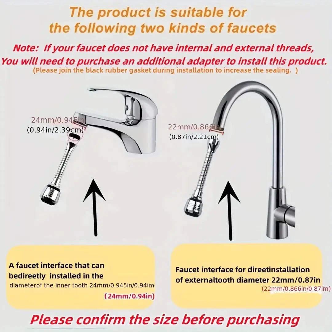 Stainless Steel Kitchen Faucet Sprinkler Water Saving Device Lengthening Rotating Splash Proof Sprayer Extender Bubbler