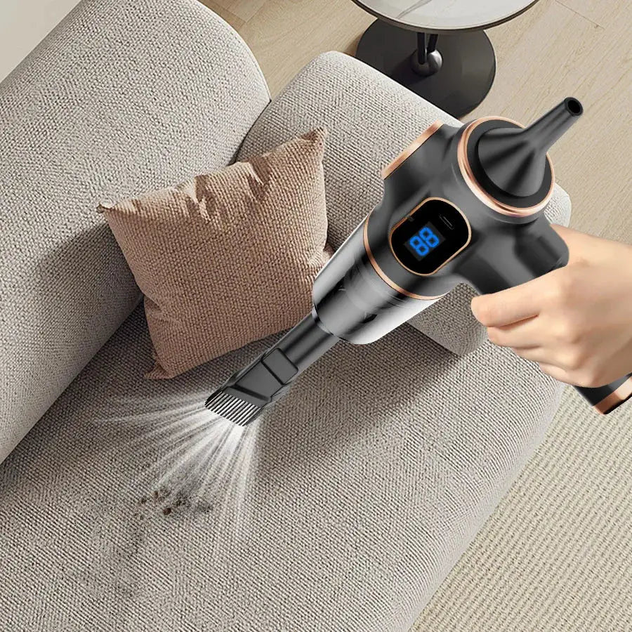 ABS wireless car vacuum cleaner by Simples Market, handheld with digital display and black/rose gold finish