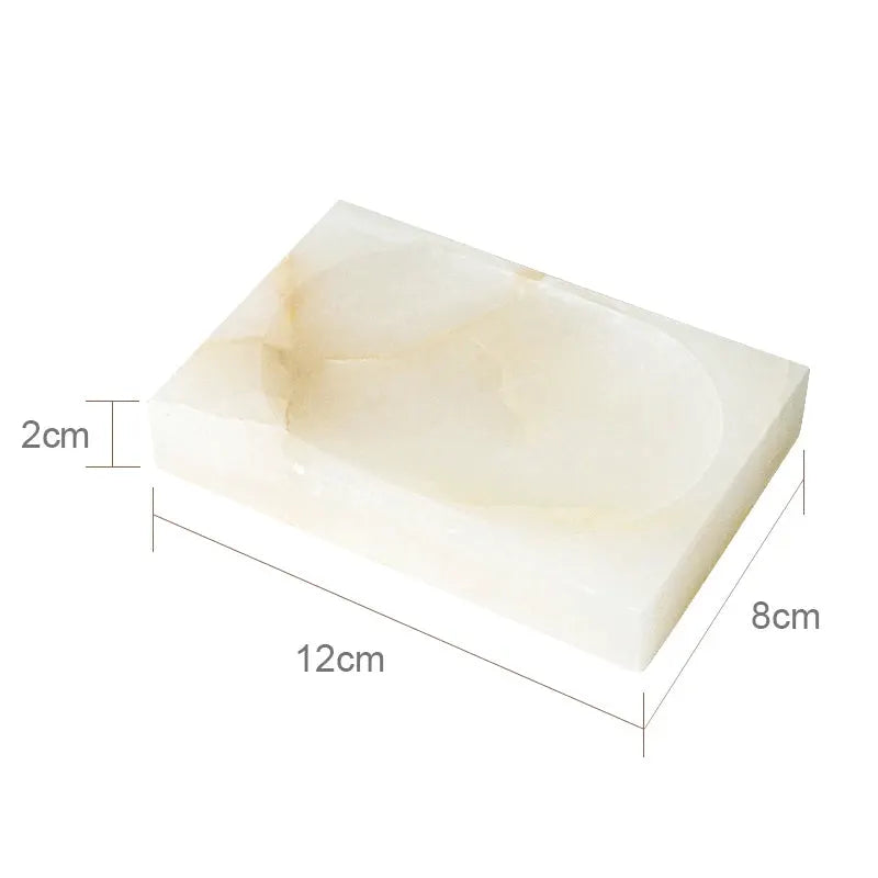 White onyx natural marble vanity tray with curved dish, 12x8x2 cm