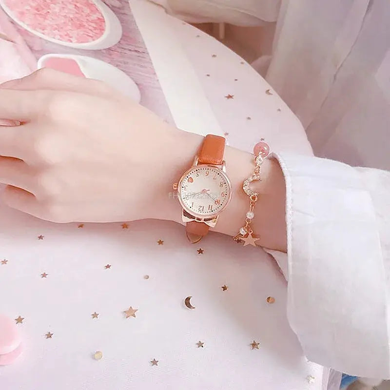 New Fashion Kids Digital Dial Girls Watch Leather Strap Quartz Movement Durable Timepiece Gift