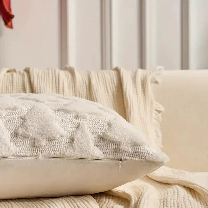 Decorative Christmas pillow cover in cream knit with textured geometric pattern