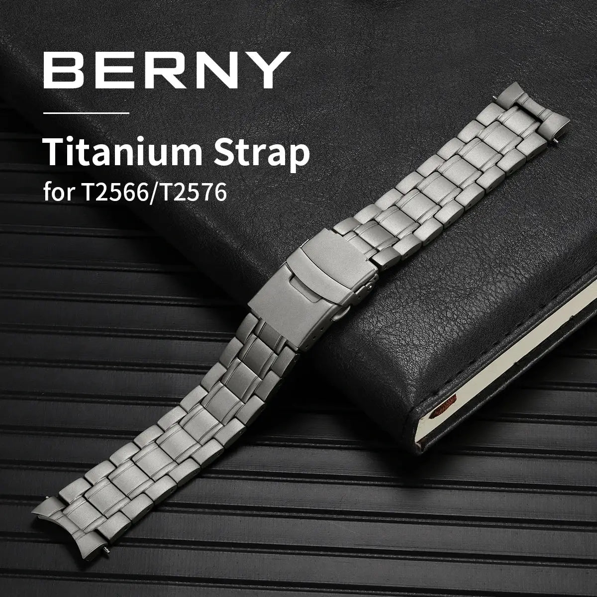 BERNY titanium watch strap, 20mm full titanium bracelet with titanium clasp for T2566/T2576