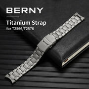 BERNY titanium watch strap, 20mm full titanium bracelet with titanium clasp for T2566/T2576