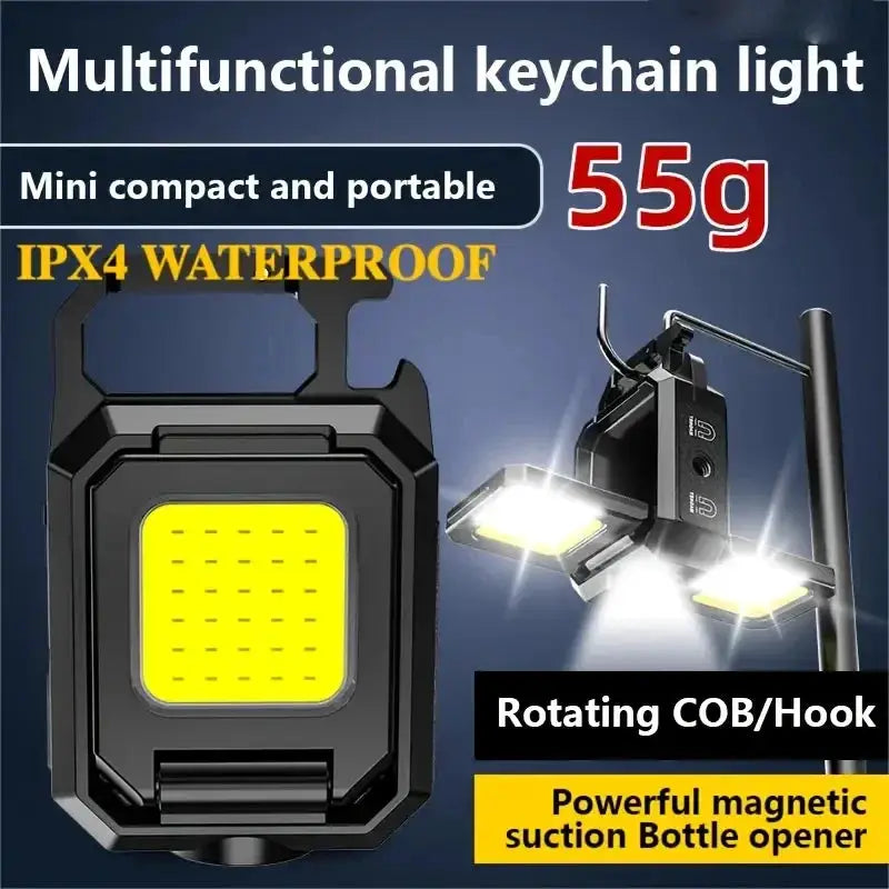 Simples Market mini flashlight with black body and yellow COB LED, USB rechargeable, 90° foldable side lights