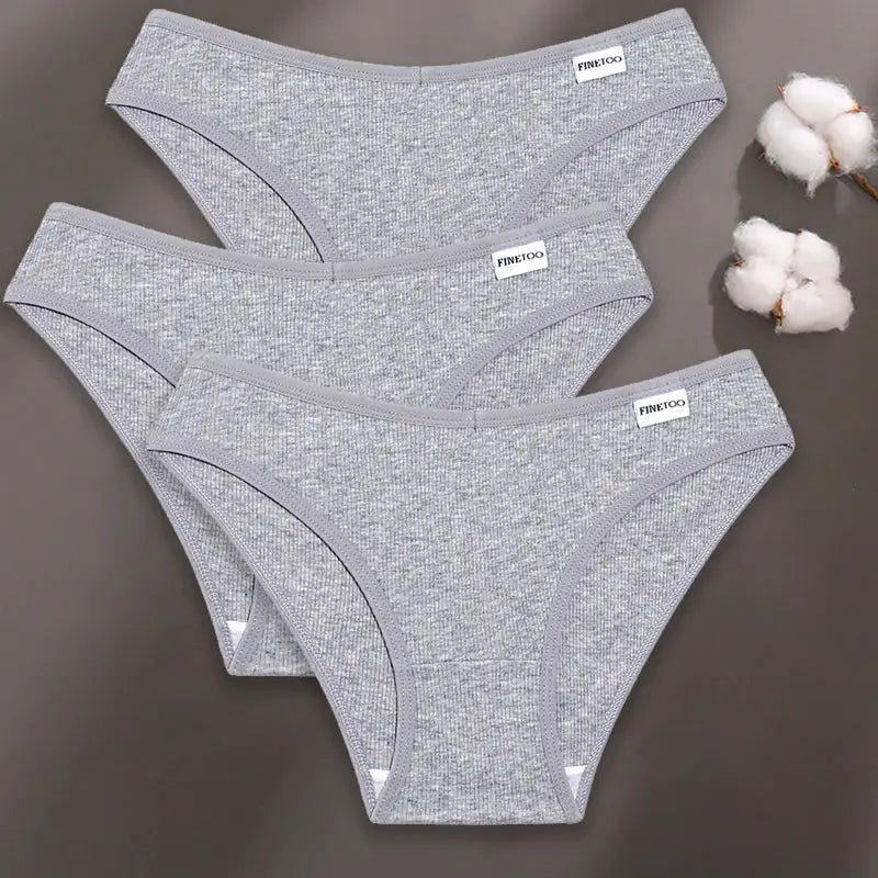 Cotton panties set for women, Finetoo, gray, 3 pcs