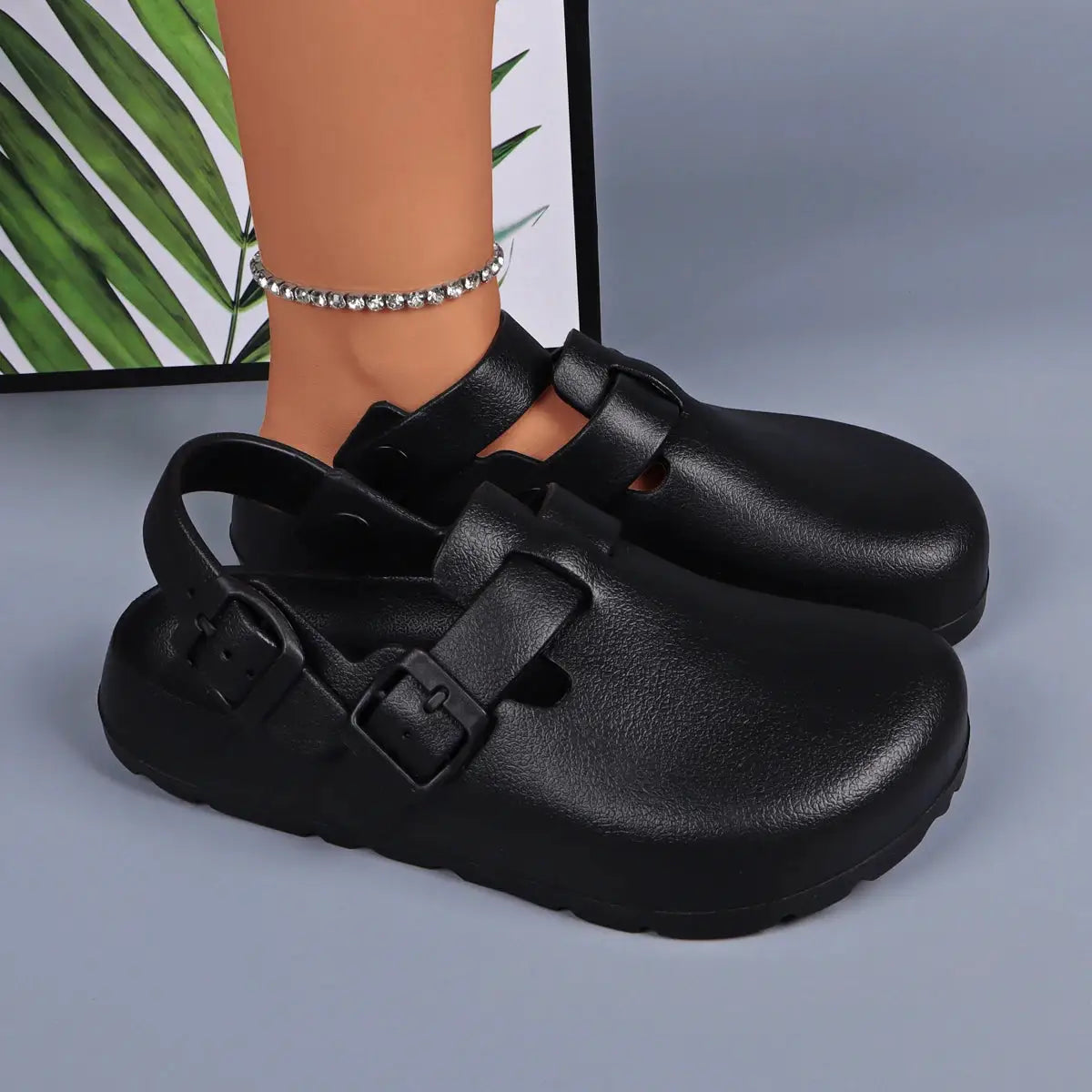 Women Platform Heels Buckle Mules Waterproof Lightweight Chef Shoes