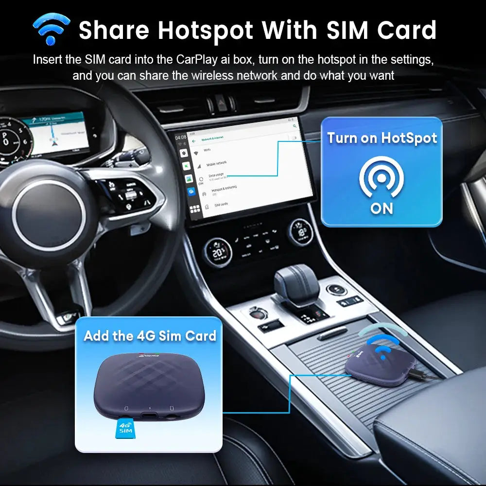 Android 13 CarlinKit Android Auto/CarPlay AI TV Box, black, in-car with 64/128GB, Simples Market, Netflix & YouTube ready