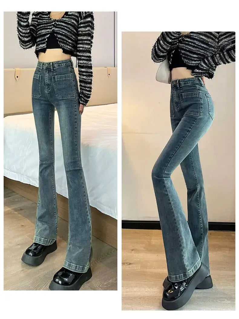 Y2K Loose Casual Denim Jeans High Waist Flared Bootcut For Petite Body