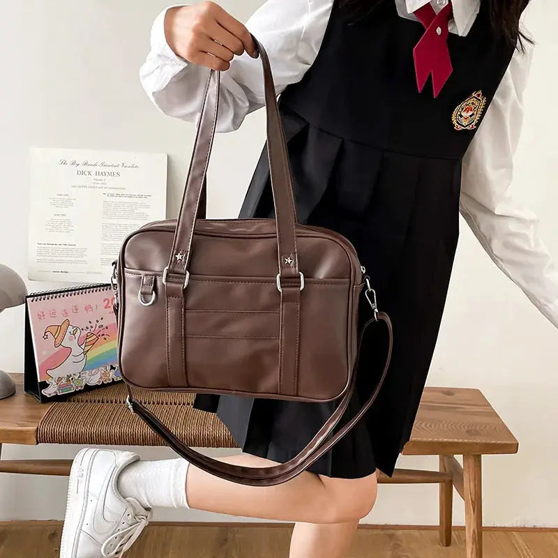 Japanese Style JK Bag PU Leather brown shoulder bag by Simples Market.