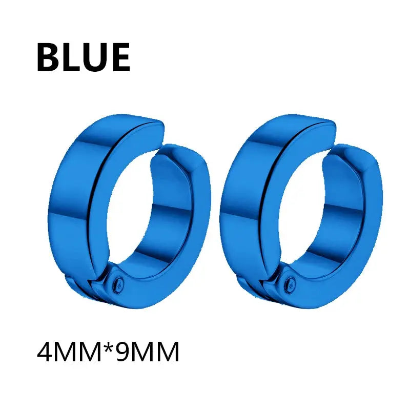 Ear clip hoops, blue stainless steel, 2 pcs, 4mm x 9mm