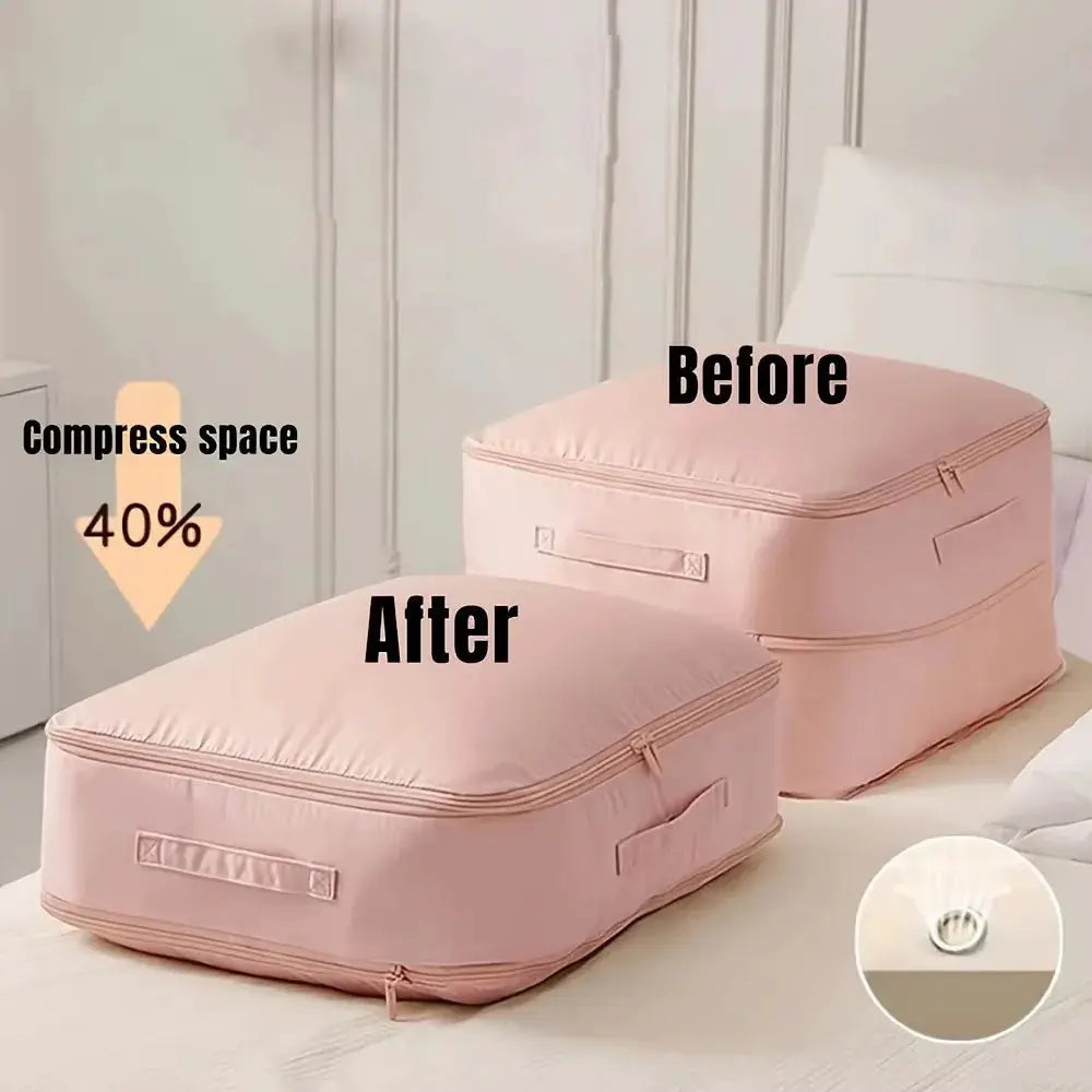 EverPack Heavy Duty Self Compressing Storage Bag Portable Organizer For Clothes Blankets And Quilts Closet Organization