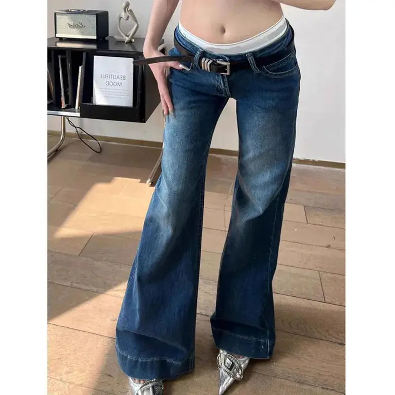 Lucyever Y2K Streetwear Low Waisted Jeans Women Wide Leg Denim Flares