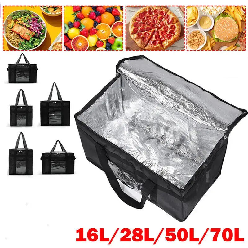 Simples Market insulated food delivery bags; black cooler bags in 16L-70L sizes (six bags) with aluminum lining