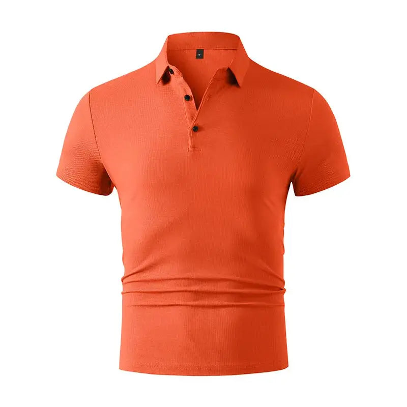 Polo shirt in orange with short sleeves and button placket