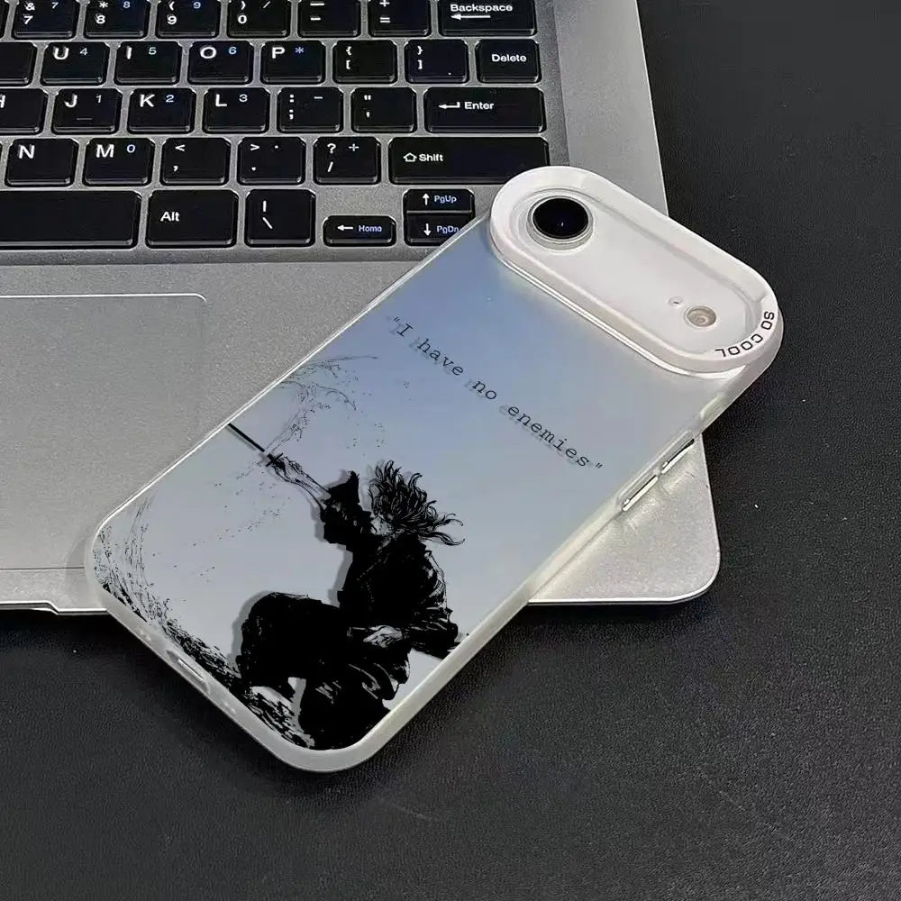 Phone case V-Vagabond Samurai Anime for iPhone 11–17 Pro Max; clear Simples Market case with samurai silhouette