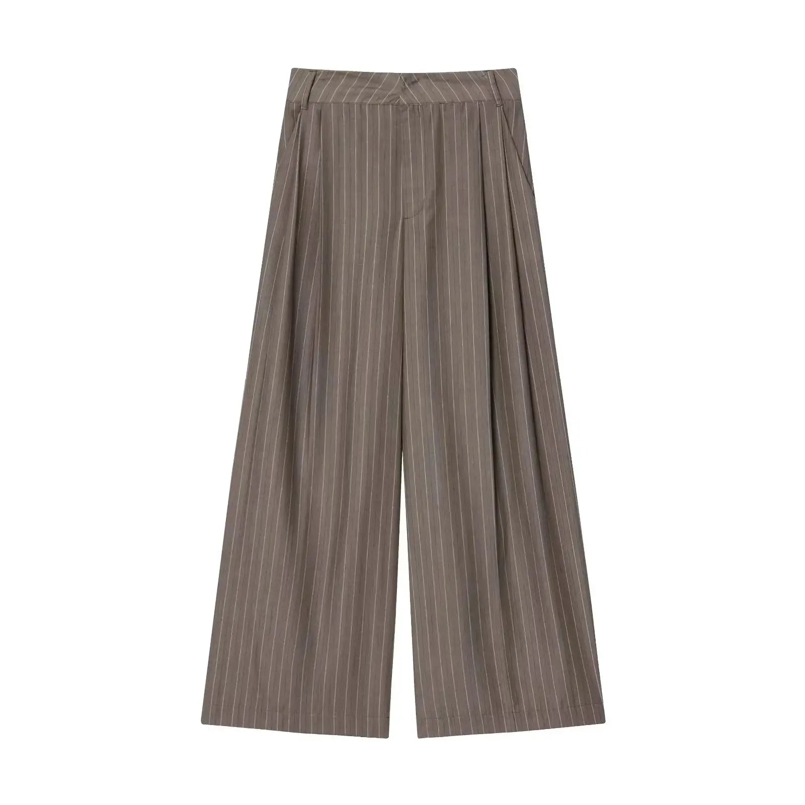 KONDALA brown pinstriped wide-leg pants, office wear by Simples Market