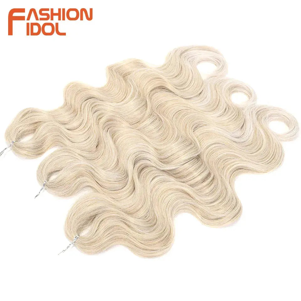 Fashion Idol 24in body wave crochet hair, 3pcs synthetic ombre blonde braiding extensions