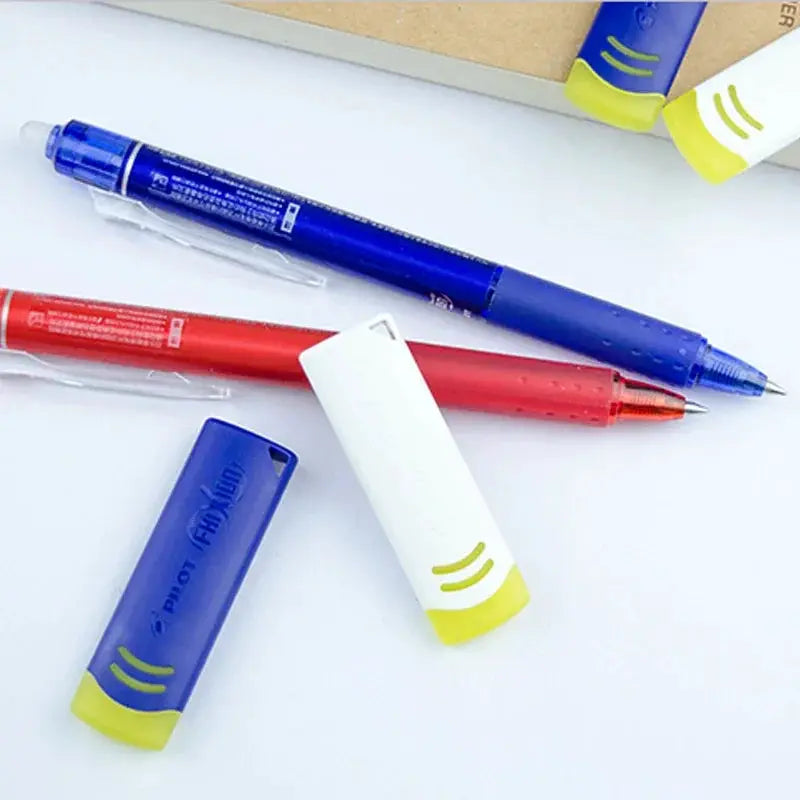 Pilot erasable pen set with blue and red pens and white yellow friction erasers