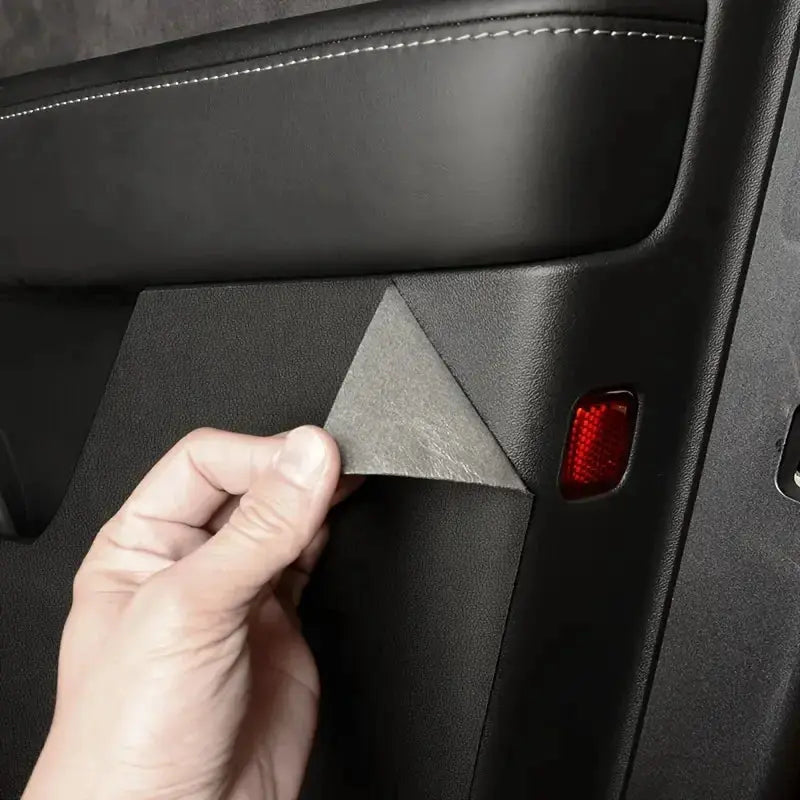 Car door anti-kick pad for Tesla Model Y Juniper 2025, black leather trim by Simples Market