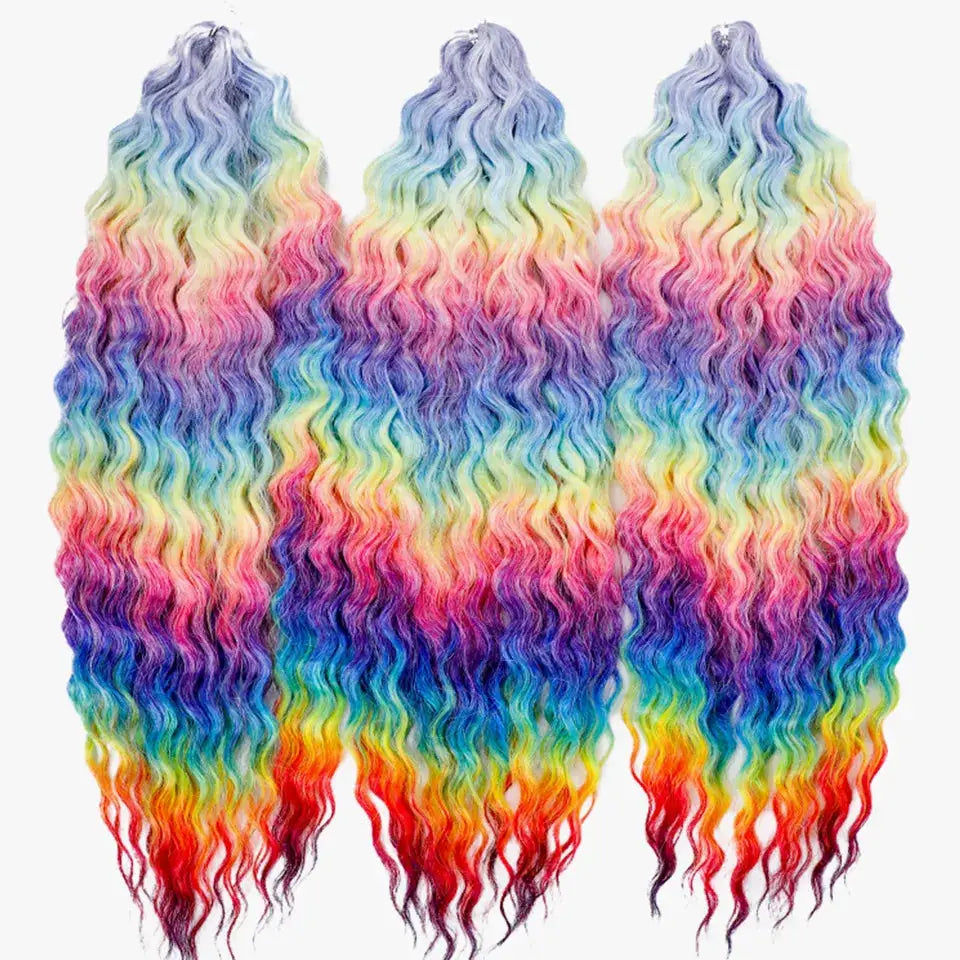 Ariel curl rainbow ombre crochet hair extensions, 22 inch, 300g, water-wave twist, 3 bundles