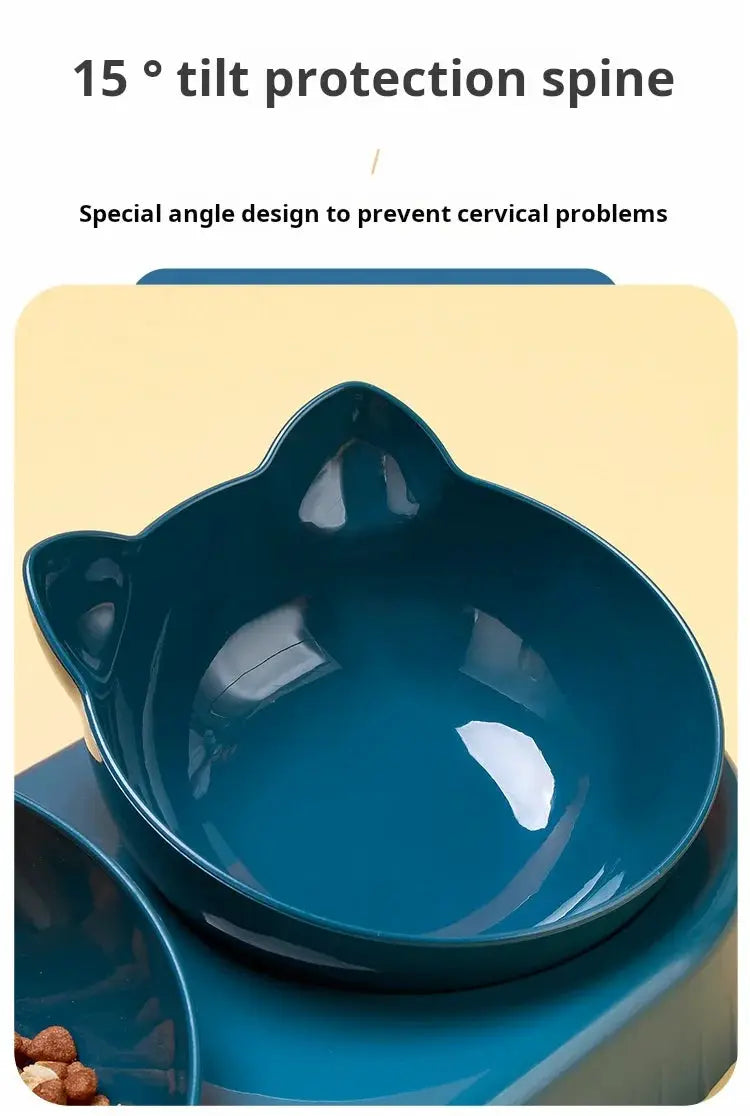 Cat-ear shaped teal pet bowls, 2 pieces with glossy finish.
